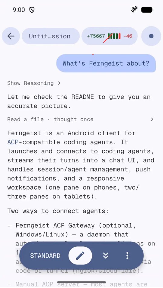 A Ferngeist session where the agent answers 
